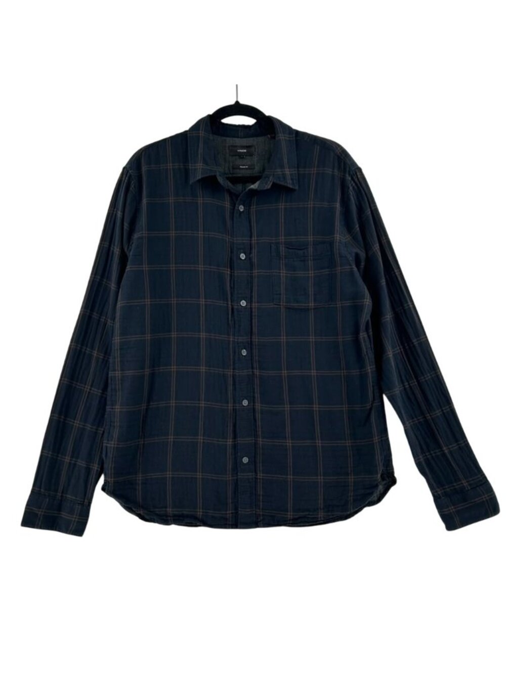 Vince Shirt Women’s Size Large Blue Button Up Plaid Long Sleeve Preppy Collared
